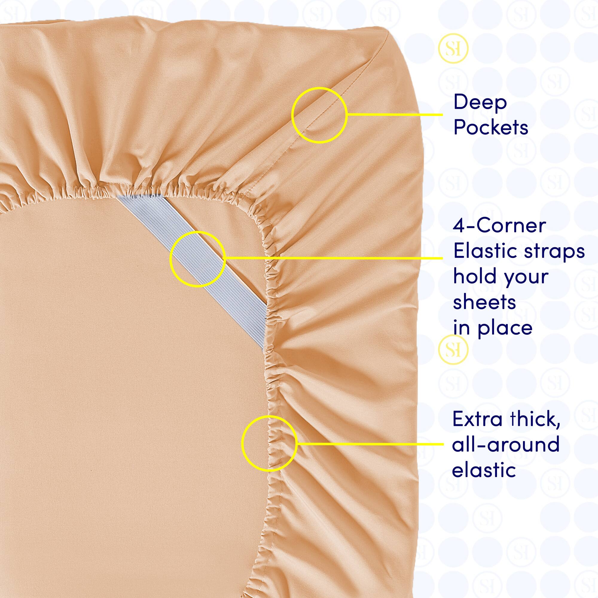 - Deep Pockets
- 4-Corner Elastic straps hold your sheets in place
- Extra thick, all-around elastic