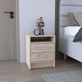 Loheer - Nightstand with Two Drawers and Open Shelf for Small Spaces - Light Gray