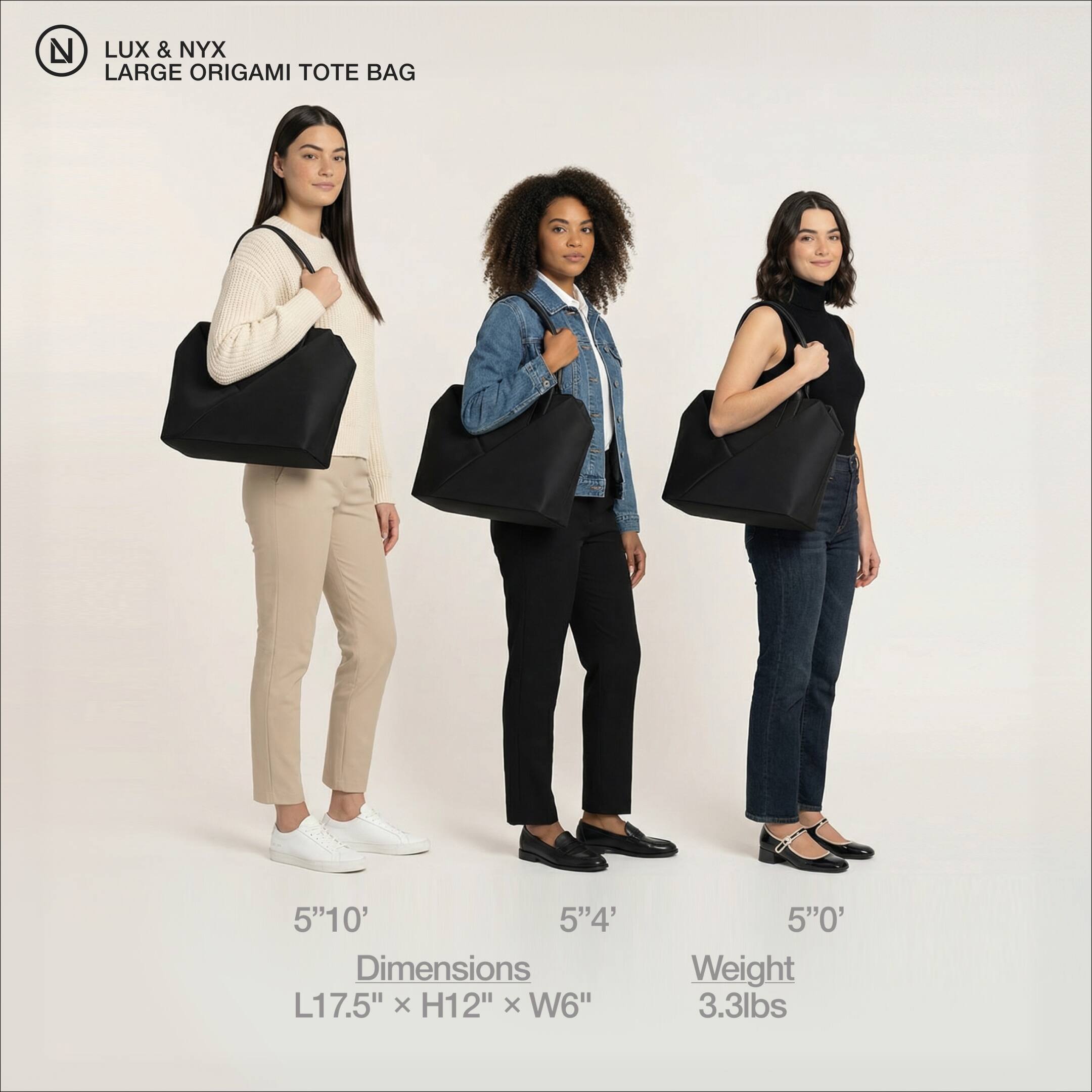 LUX & NYX LARGE ORIGAMI TOTE BAG

Dimensions: L17.5" x H12" x W6"

Weight: 3.3lbs