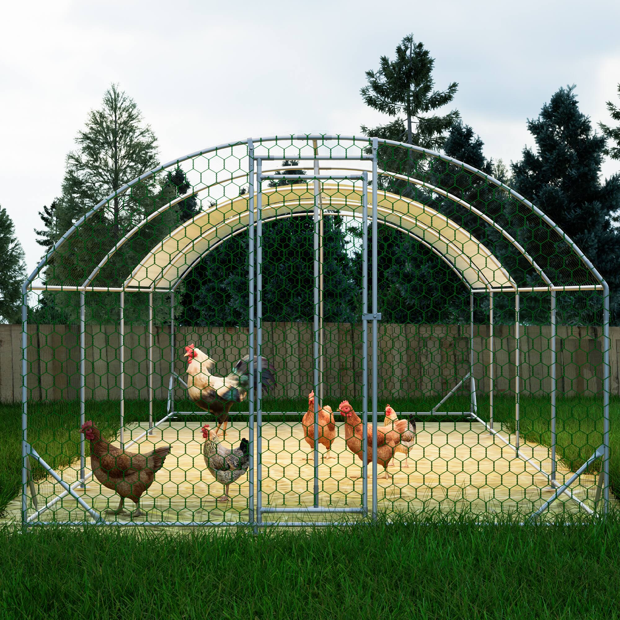 Left. Mondawe - 26ft x 9ft Large Metal Walk-in Chicken Coop with Waterproof Cover.