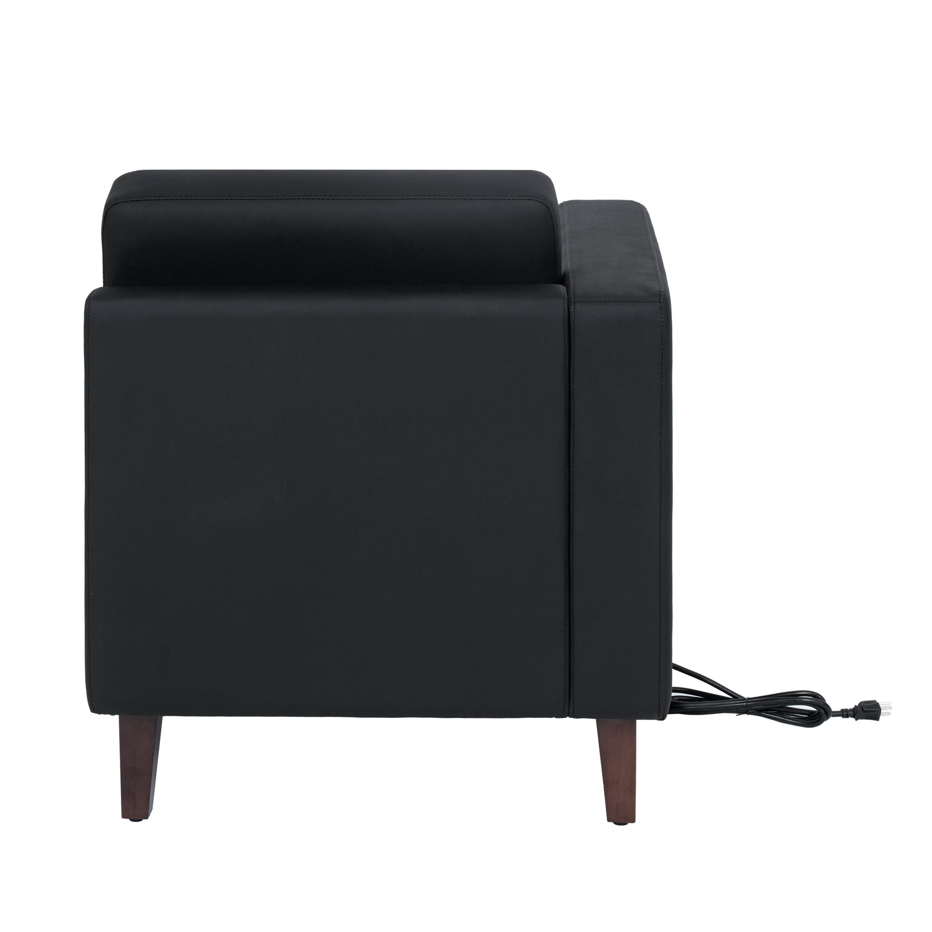 Back. Flash Furniture - HERCULES Artemis Black LeatherSoft Left Arm Reception Chair, 2 AC Outlets/1 USB/1 USB-C Ports and Wooden Walnut Legs wit - Black.