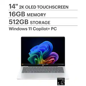 HP - OmniBook 5 - Copilot+ PC - 14" 2K OLED Touch-Screen Laptop - Snapdragon X Plus 2025 - 16GB Memory - 512GB SSD - Glacier Silver