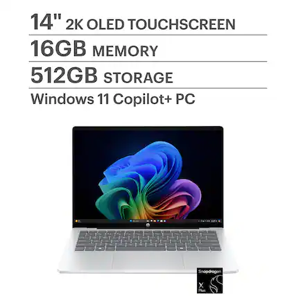 14" 2K OLED TOUCHSCREEN
16GB MEMORY
512GB STORAGE
Windows 11 Copilot+ PC
Snapdragon X Plus