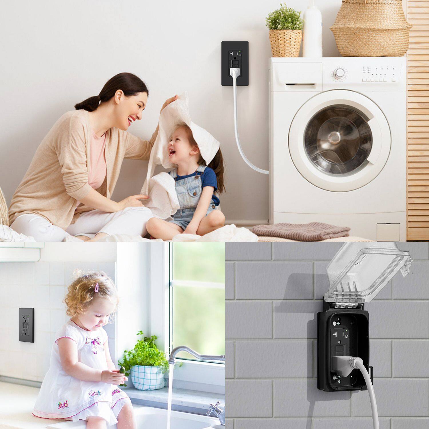 Alt View 5. ELEGRP - ELEGRP GFCI Outlet Self-Test, 20A 125V Weather Resistant Duplex wall outlet, w/Wall Plate, UL Listed, Matte Black 10PC - Black.