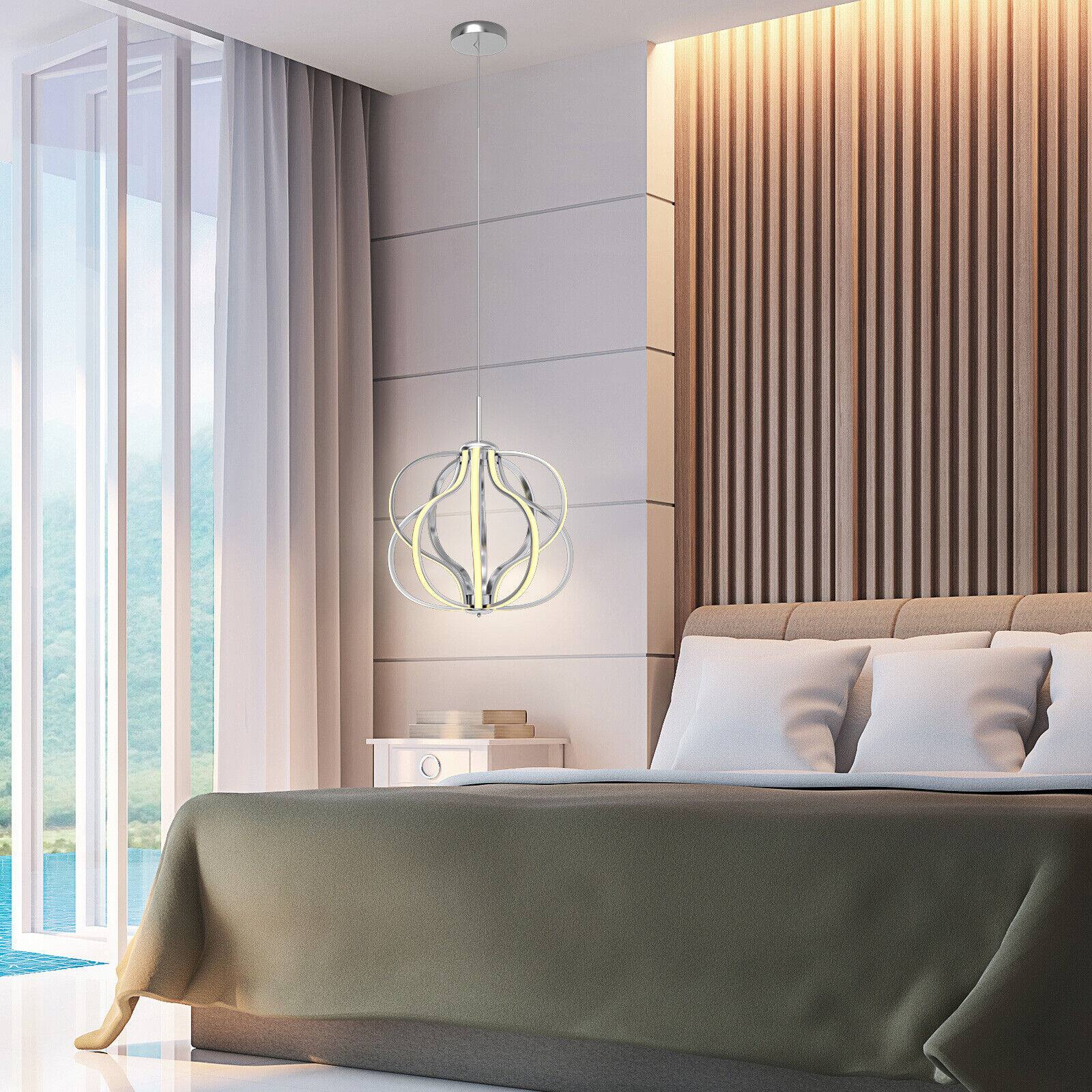 Alt View 7. SKONYON - Modern Ceiling Chandelier with Adjustable Height 30W LED Lighting and 2000 Lumen Output - Silver.