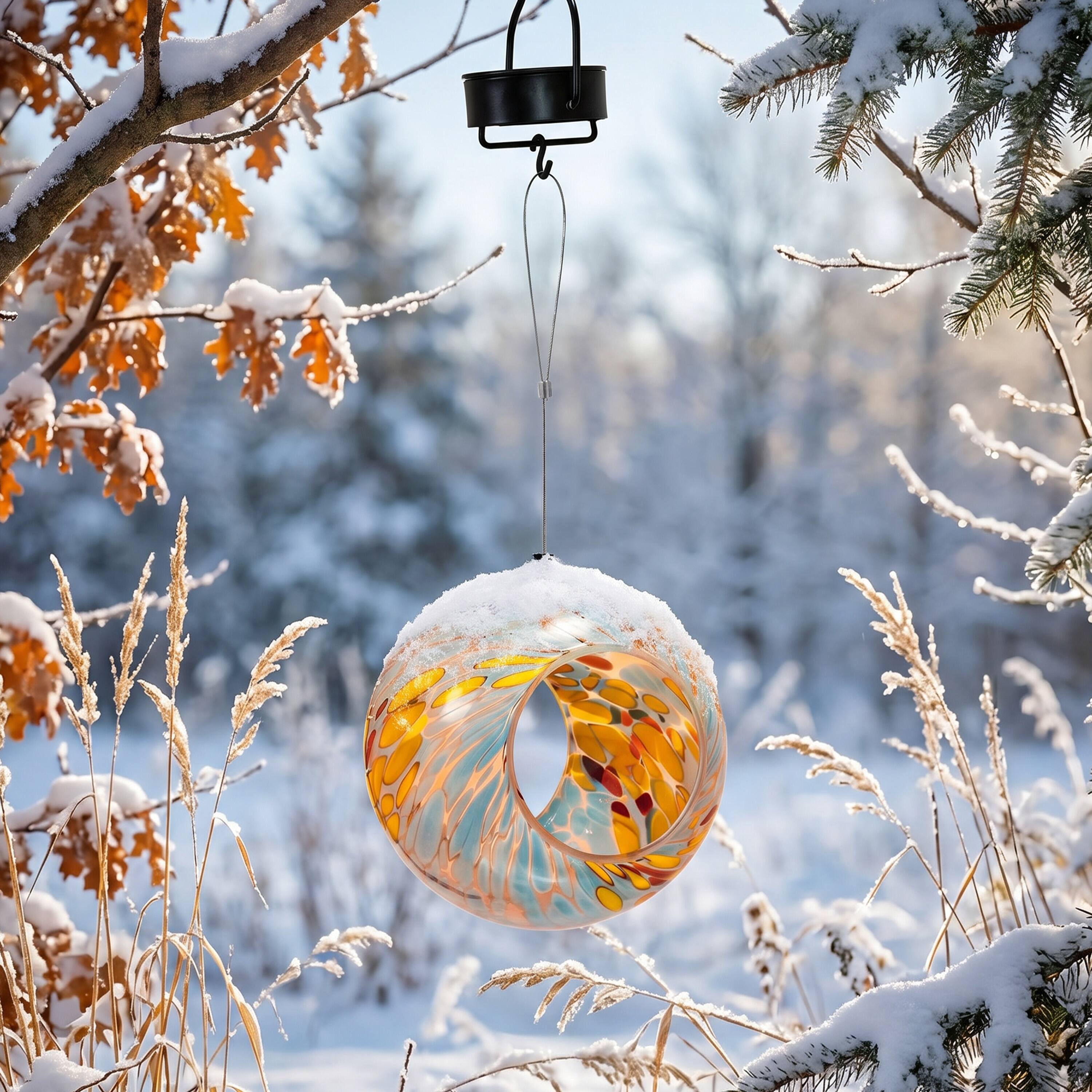 Alt View 10. Sunnydaze - Solar Glass Fly-Through Hanging Bird Feeder - 6" - Spring Sky.
