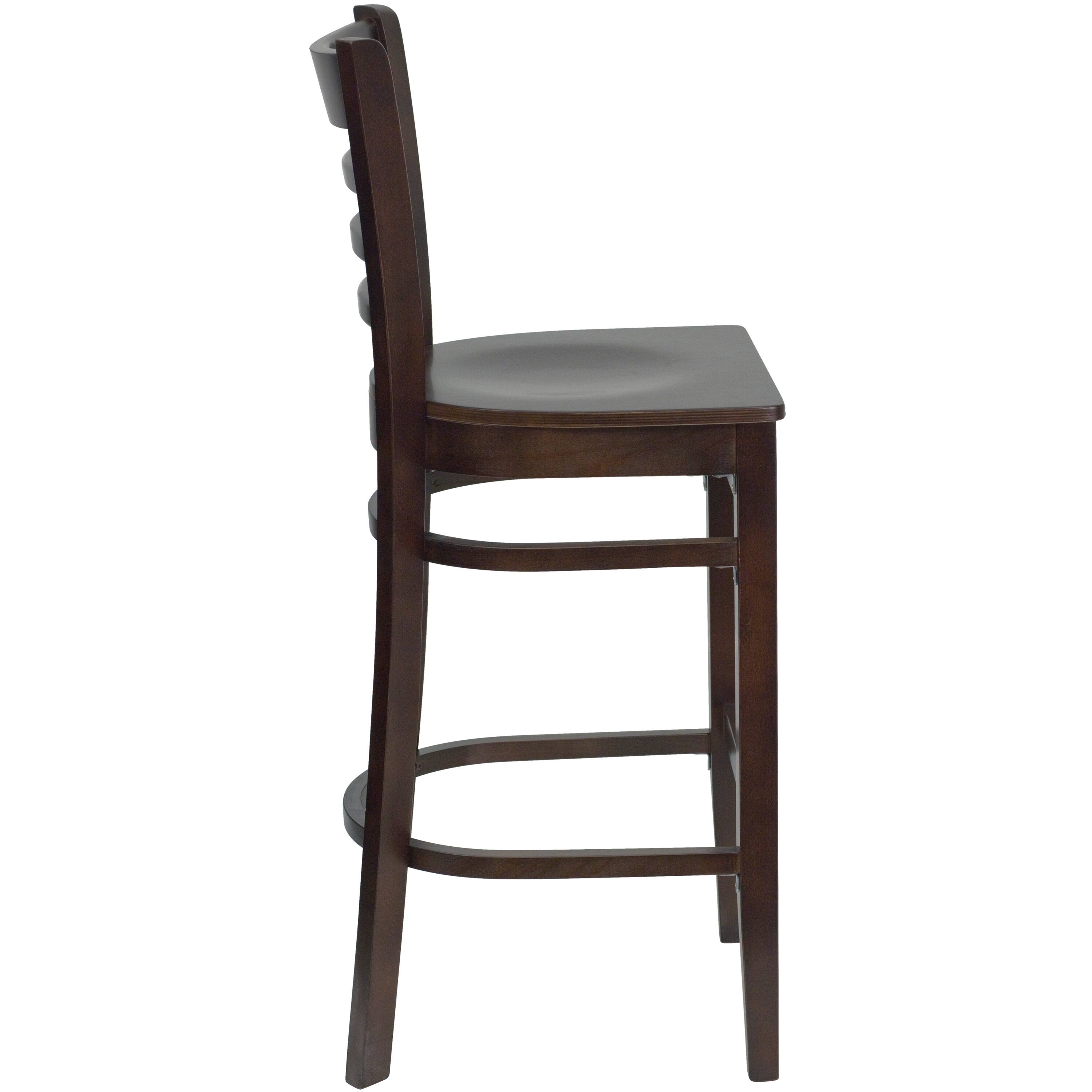 Alt View 6. Emma + Oliver - Ladder Back Wooden Restaurant Dining Barstool - Walnut Wood Seat/Walnut Wood Frame.