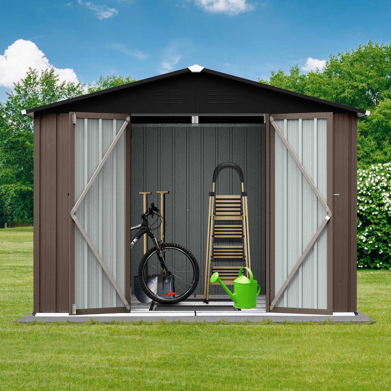 Angle. Mondawe - 8ftx6ft Outdoor Storage Sheds with Lockable Door - Brown.