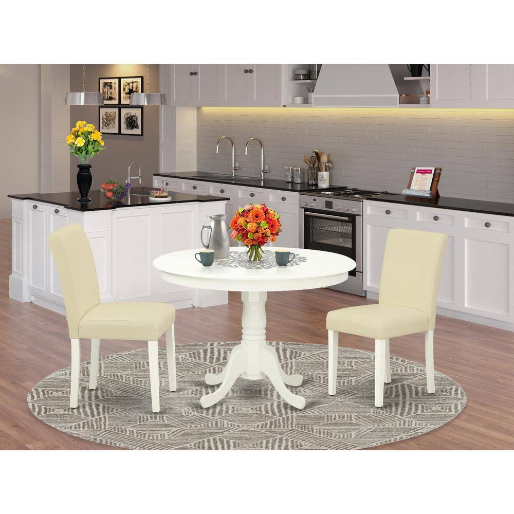 Left. East West Furniture - Dining Room Set Linen White - Brown.
