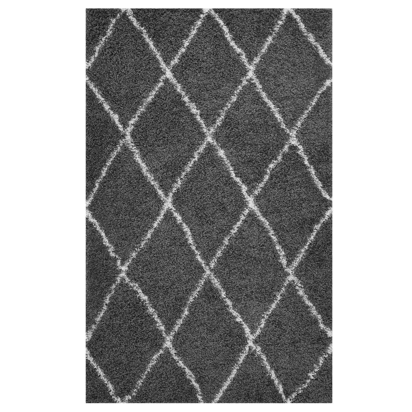 Angle. Modway - Toryn Diamond Lattice Shag Area Rug - Dark Gray and Ivory.