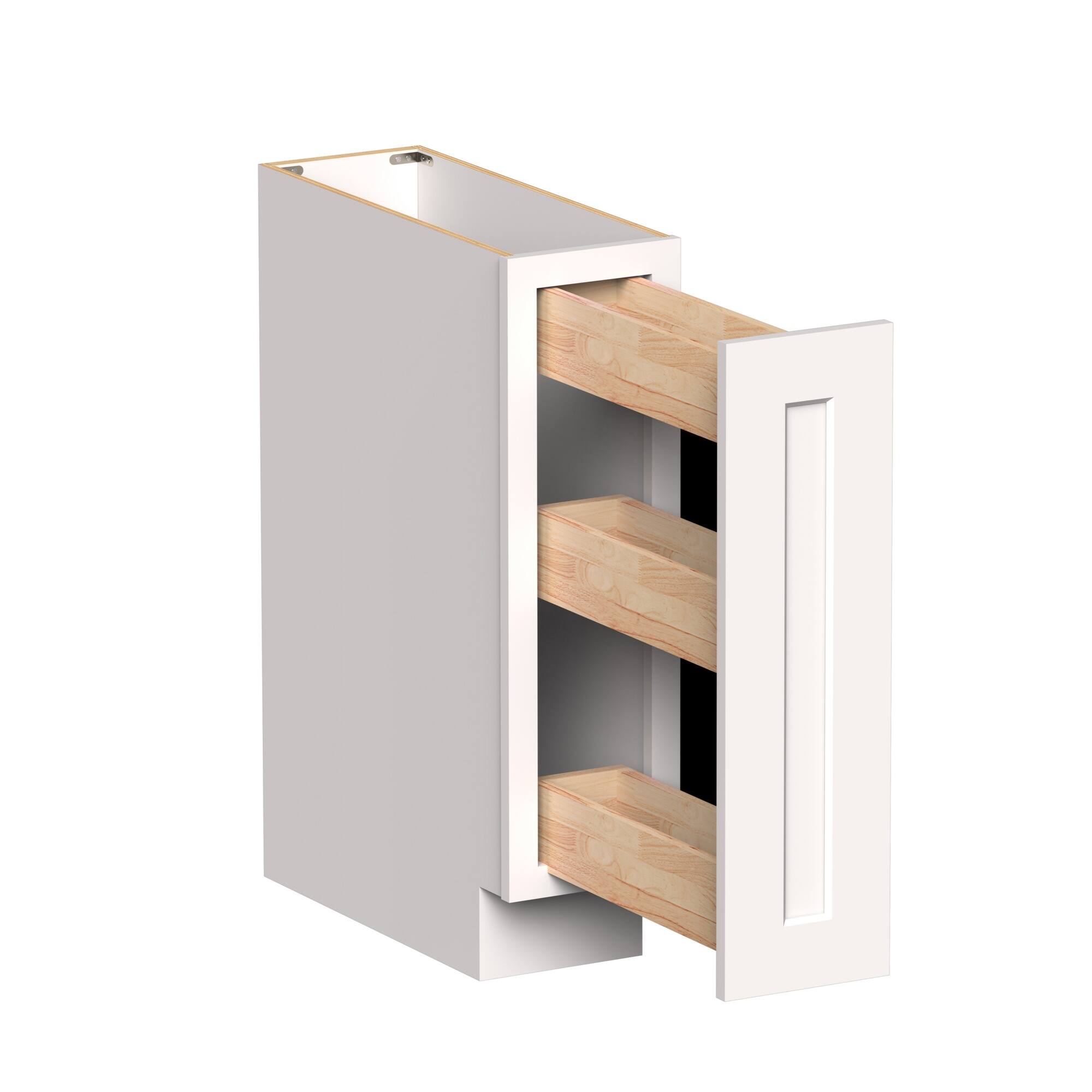 Angle. Boyel Living - 9-in W x 34.5-in H x 24-in D Shaker RTA Kitchen Spice Pull-Out Base Cabinet with Soft-Close - White Shaker.