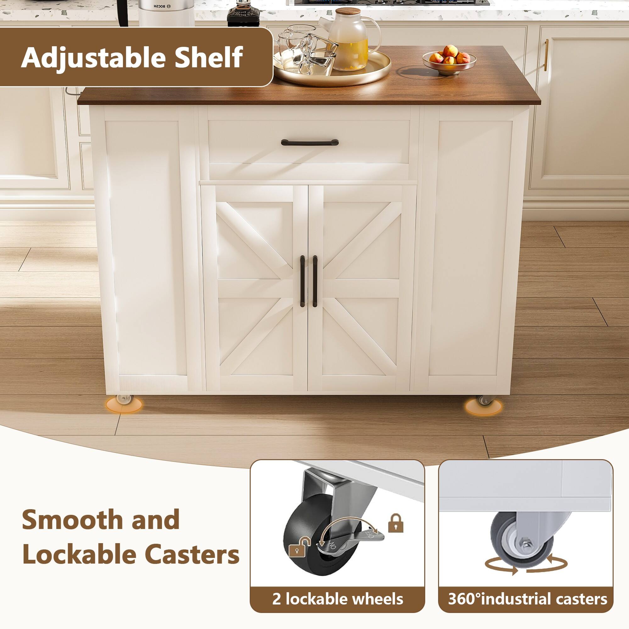 Adjustable Shelf

Smooth and Lockable Casters

2 lockable wheels

360° industrial casters