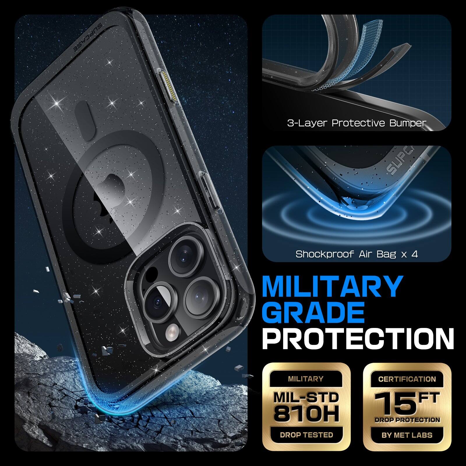 SUPCASE 3-Layer Protective Bumper SUPC Shockproof Air Bag x 4 MILITARY GRADE PROTECTION MIL-STD 810H DROP TESTED CERTIFICATION 15 FT DROP PROTECTION BY MET LABS