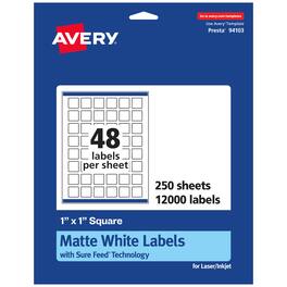 Avery - Matte Square Labels, 1" x 1", 12,000 Labels - White