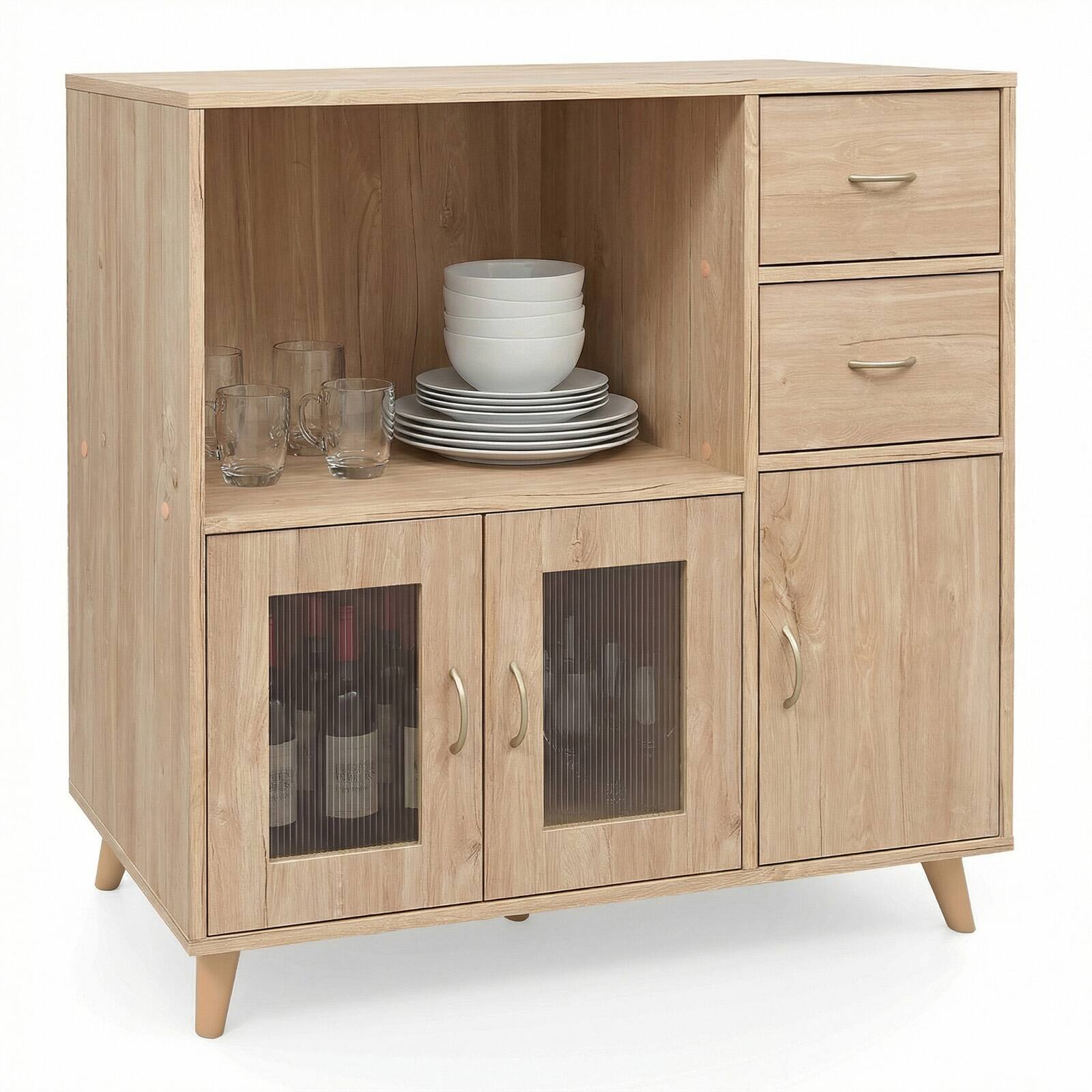 Alt View 8. Gymax - Gymax 36'' Sideboard Buffet Cabinet w/Open Compartment 2 Drawers & 3 Doors for Kitchen Natural - Yellow.