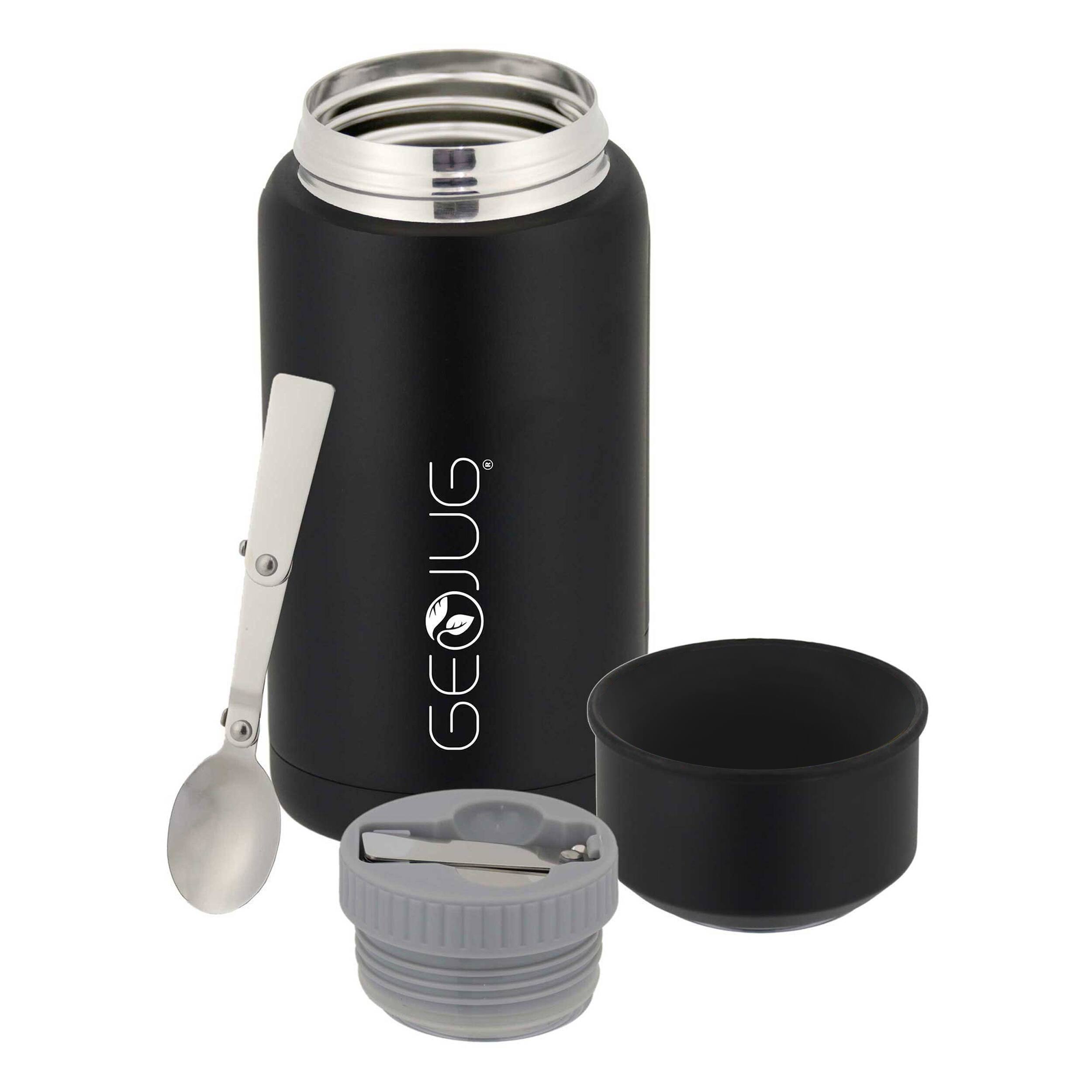 Alt View 2. Brentwood - Brentwood GEOJUG 25oz Insulated Stainless Steel Food Jar in Black with Bowl and Folding Spoon.