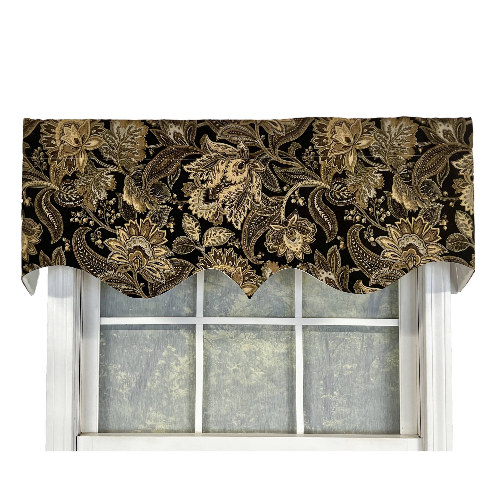 Angle. RLF Home - RLF Home Valdosta Regal Style 3" Rod Pocket Valance 50" x 17" Black - Black.