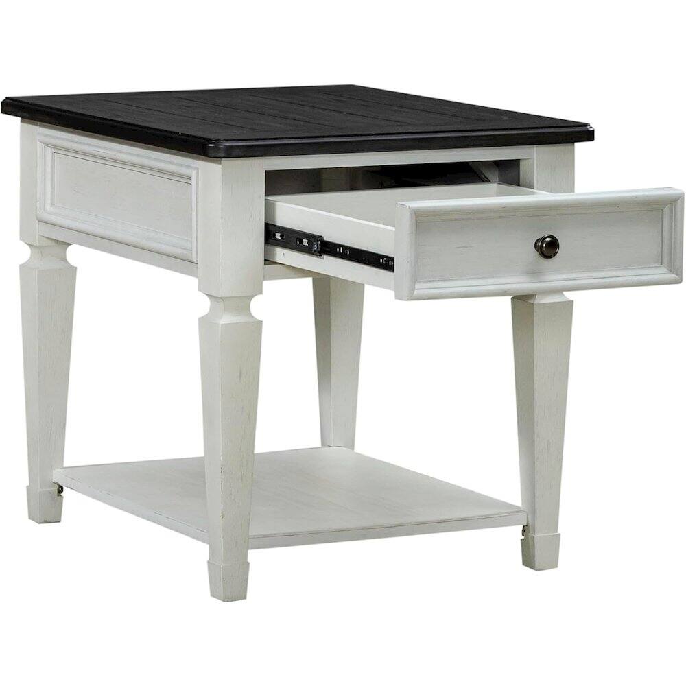 Angle. Liberty Furniture Industries - Allyson Park Drawer End Table in Wirebrushed White w/ Charcoal Top - White.