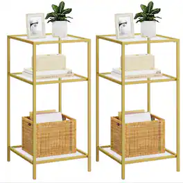 PO3TICJUNKI3 - 3-tier Side Tables Set Of 2 End With Tempered Glass Nightstands Storage Shelves Slim Sofa For Living Room B - Golden