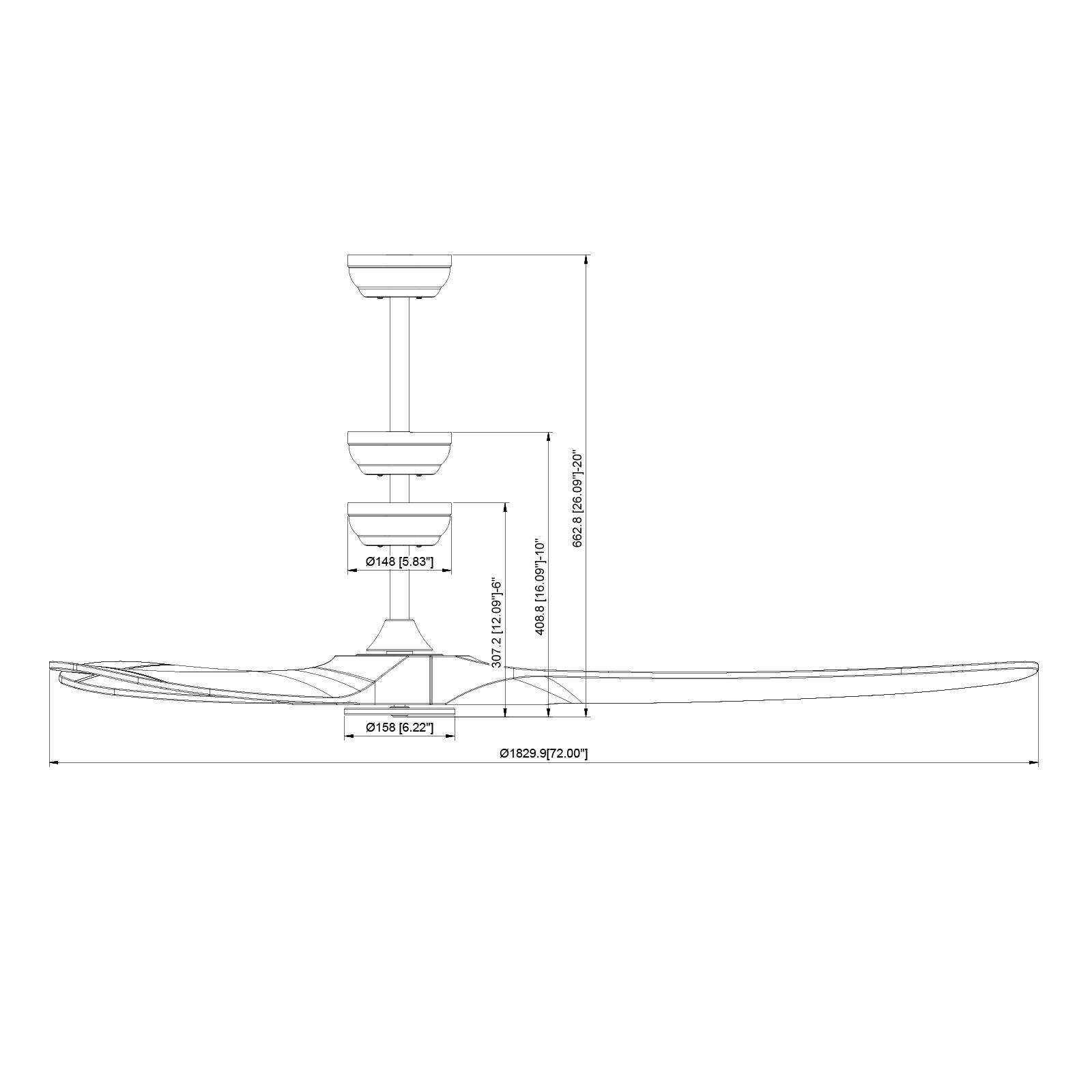 Sure, here is the corrected and grouped text from the image:

- Ø148 (5.83")
- Ø158 (6.22")
- Ø1829.9 (72.00")
- Ø212 (8.35")
- Ø408 (16.01")
- Ø408.8 (16.09")
- Ø158 (6.22")
- Ø1829.9 (72.00")