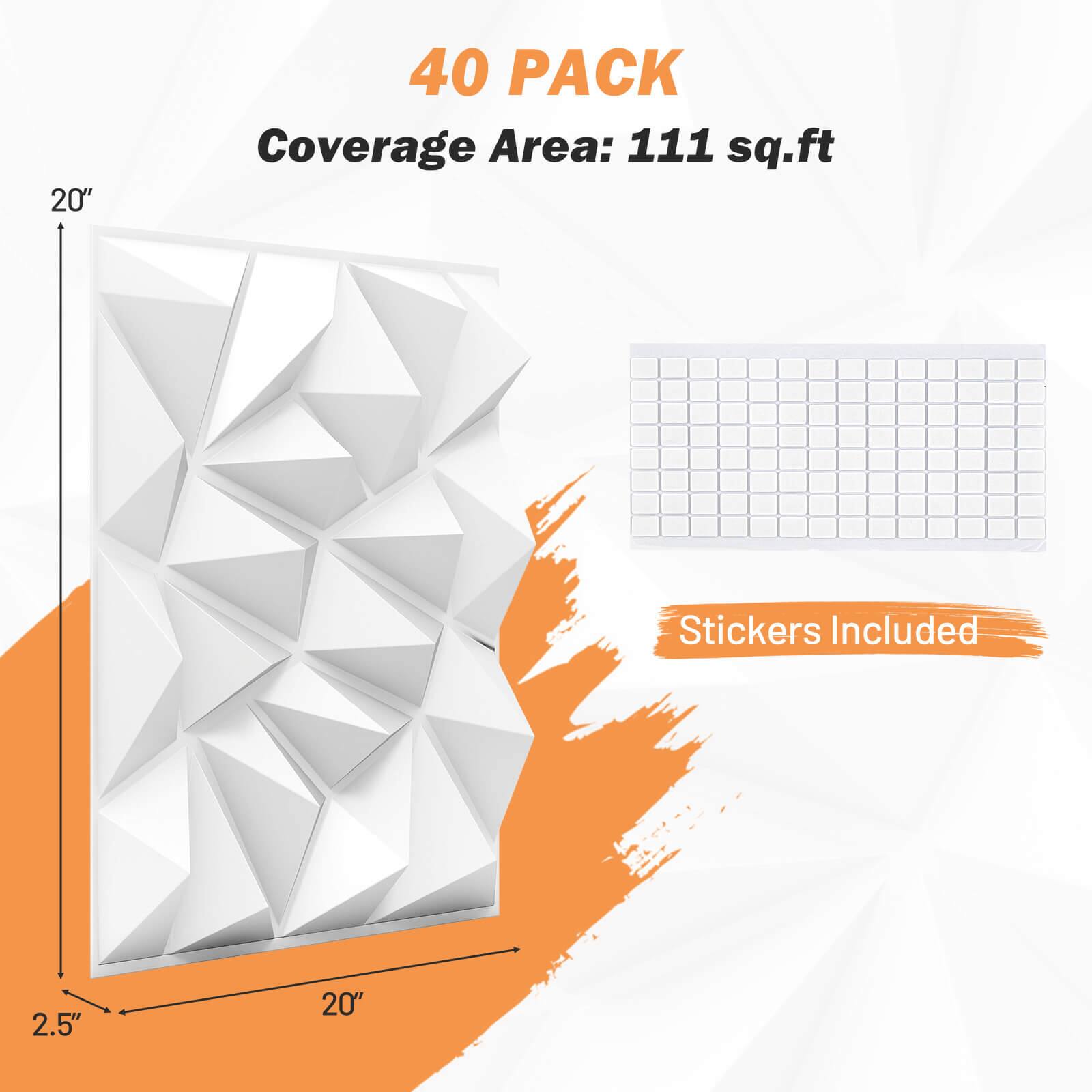 40 PACK  
Coverage Area: 111 sq.ft  
Stickers Included  

20"  
2.5"  
20"