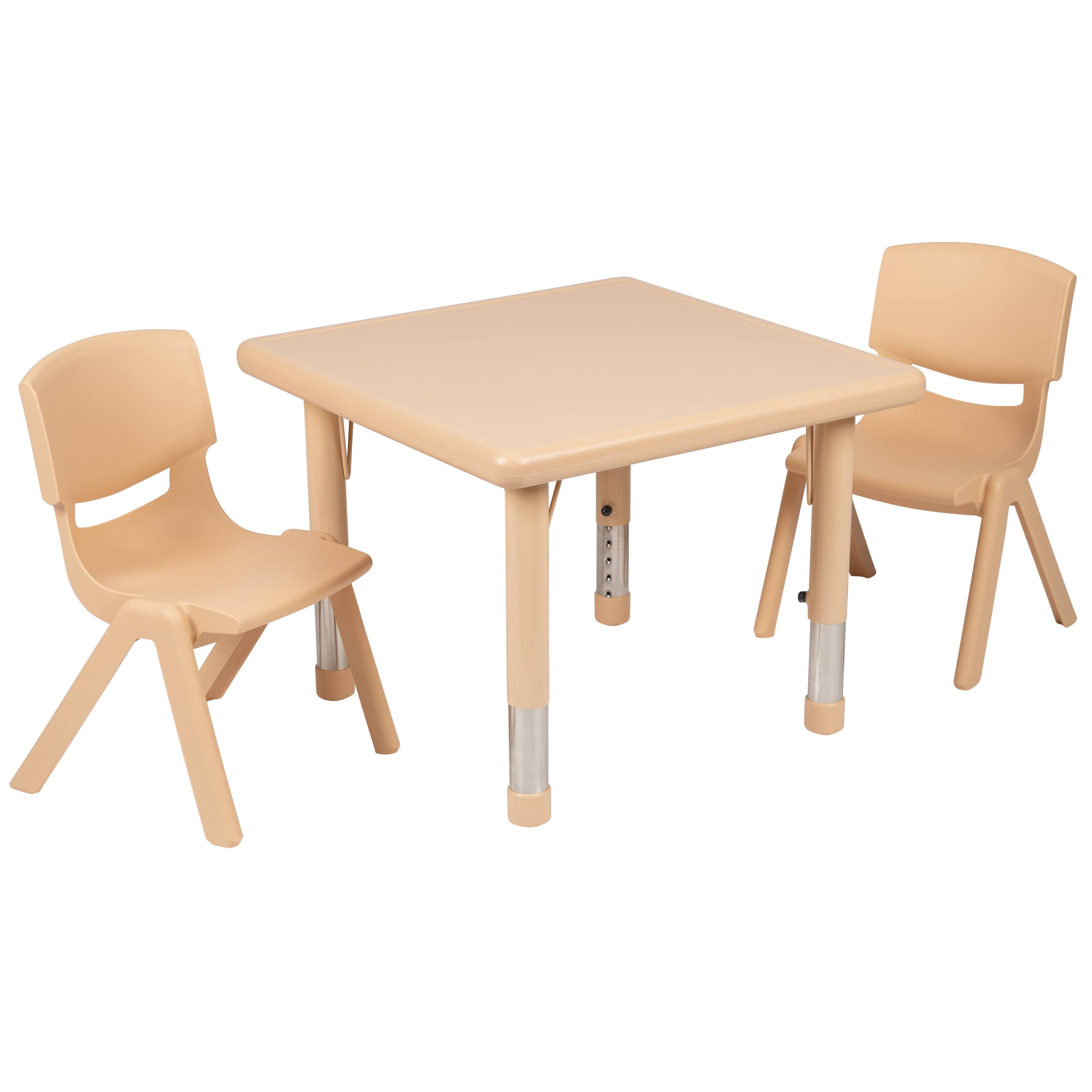 Alt View 1. Emma + Oliver - 24" Square Plastic Height Adjustable Activity Table Set with 2 Chairs - Natural.