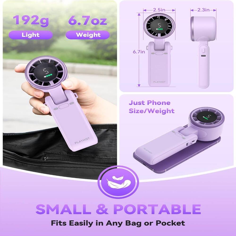 192g 6.7oz Light Weight  
2.5in 2.3in 6.7in  
Just Phone Size/Weight  
SMALL & PORTABLE  
Fits Easily in Any Bag or Pocket