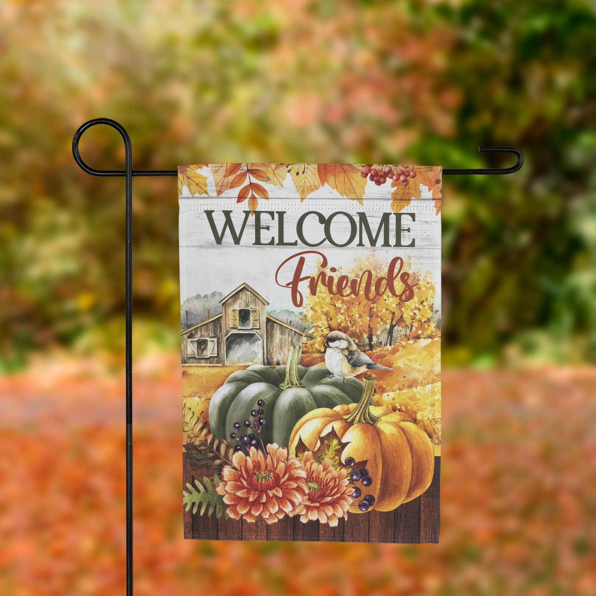 Northlight - Welcome Friends Fall Harvest Outdoor Garden Flag - 18" x 12.5" - Orange