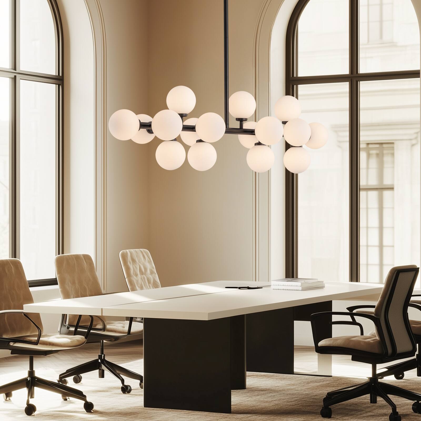 Alt View 1. Siljoy - 39.4" Matte Black 16-Light Linear Sputnik Chandelier Adjustable Height for Dining Room Kitchen Island Living Room Foyer - Black.