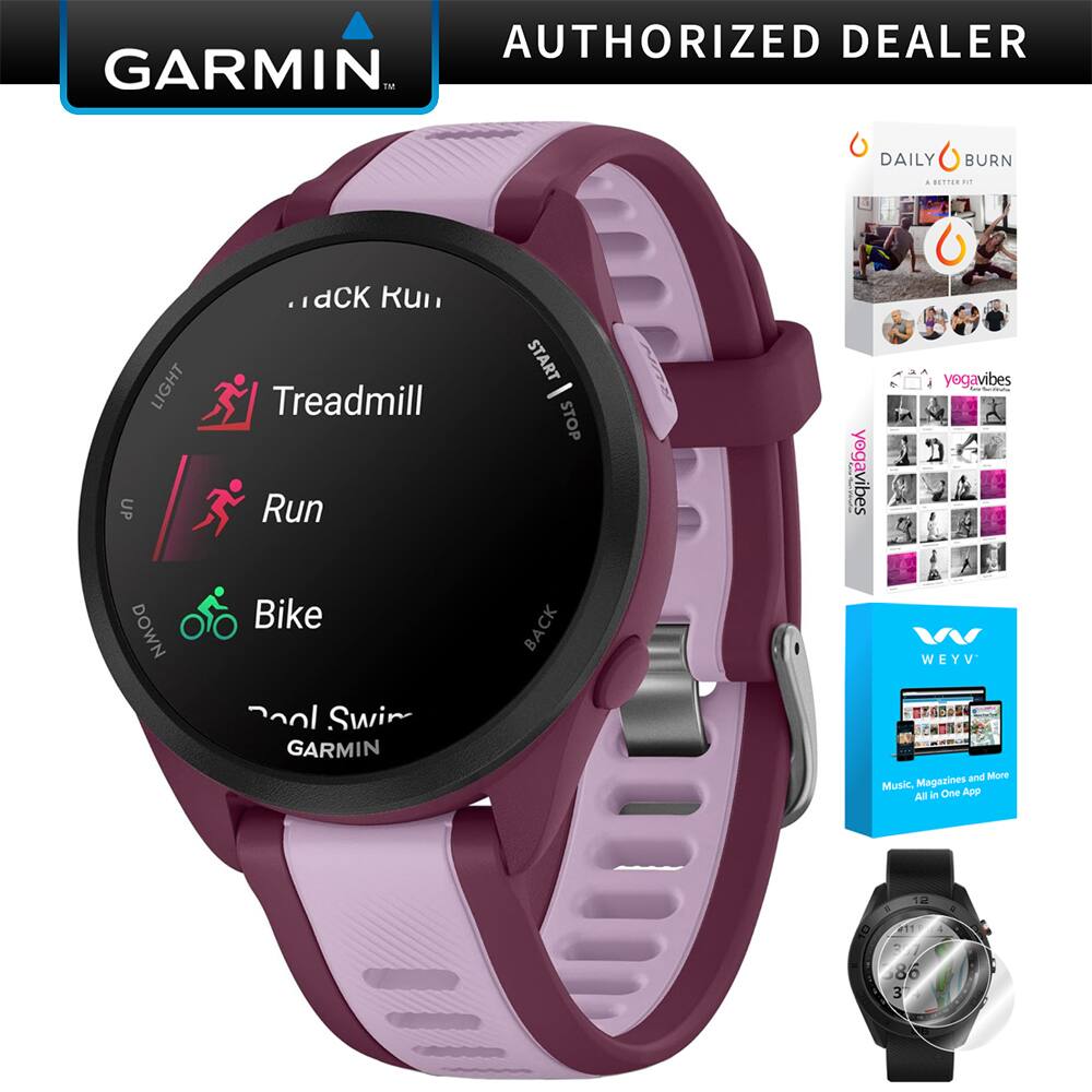 AUTHORIZED DEALER  
GARMIN  

LIGHT UP  
Treadmill  
Run  
Bike  
Pool Swim  
GARMIN  

DAILY BURN  
A BETTER FIT  

yogavibes  

WEYV  
Music, Magazines and More  
All in One App