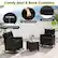 The image features two black chairs with 5.5 inch thickened back cushions and high-density fillings. The chairs have smooth zippers and are designed for comfort.