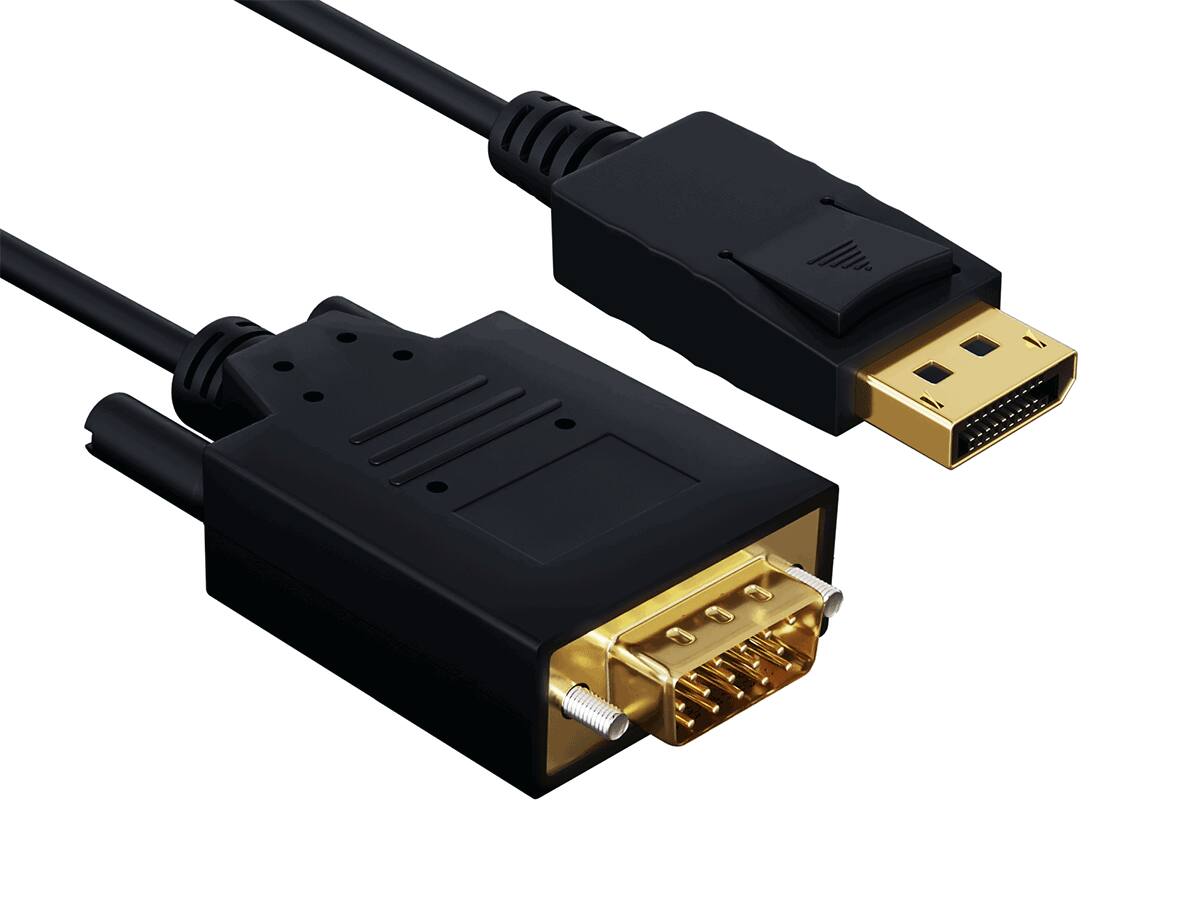Front. Cable Leader - DisplayPort to VGA Cable, 1080p Full HD Latching Male to Male for PC, Laptop to Old Monitor or Projector - Black.
