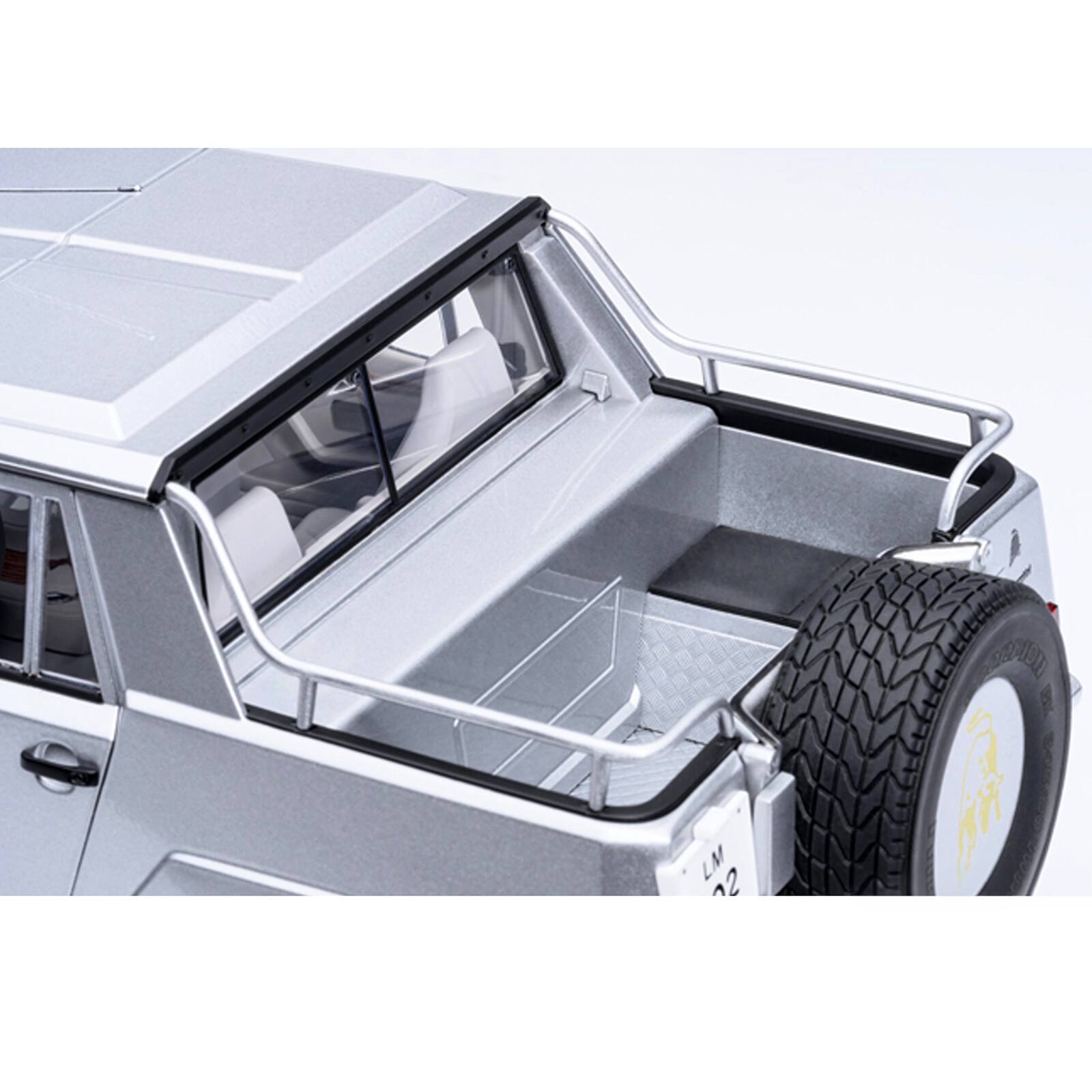 Alt View 6. Autoart - Lamborghini LM002 Argento Silver Metallic with White Interior 1/18 Model Car by Autoart.