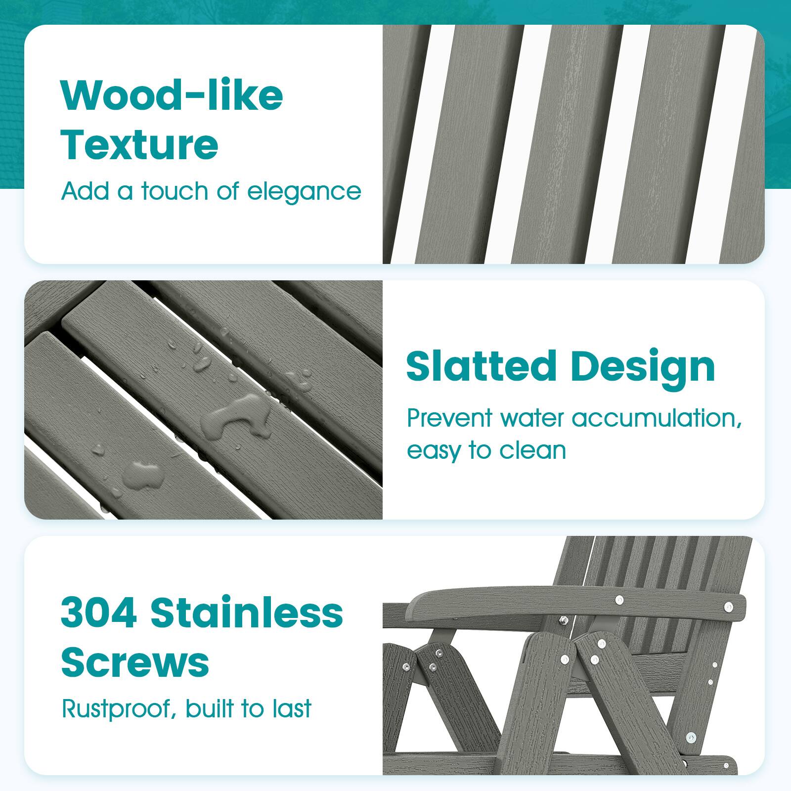 Wood-like Texture  
Add a touch of elegance  

Slatted Design  
Prevent water accumulation, easy to clean  

304 Stainless Screws  
Rustproof, built to last