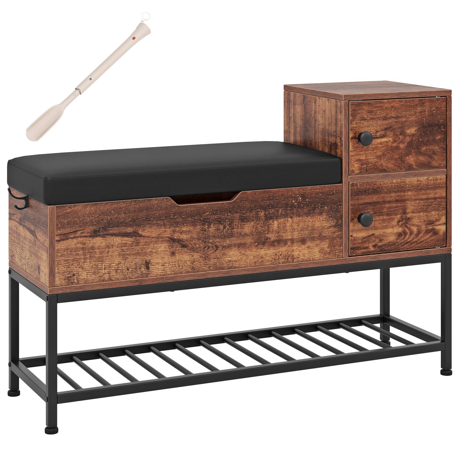 Sugift - Entryway Bench with Flip Top Box and 2 Door Cabinets for Entryway - Brown