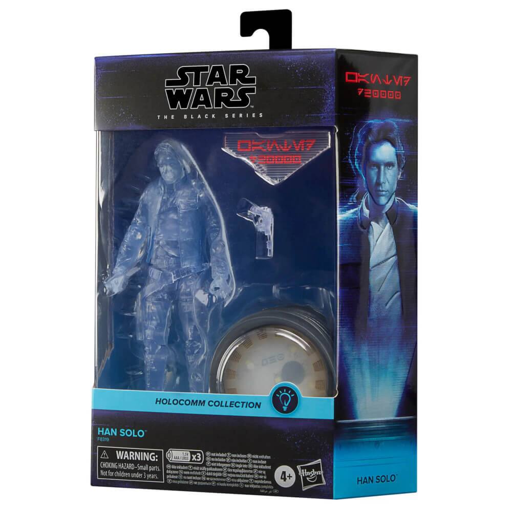 STAR WARS THE BLACK SERIES  
720000 DOKWV7 720000 DE3  
HOLOCOMM COLLECTION HAN SOLO F8319  

WARNING: LN - AM/LRE x3 - CHOKING HAZARD - Small parts. Not for children under 3 years.  

HAN SOLO  
4+  

HOLOCOMM COLLECTION