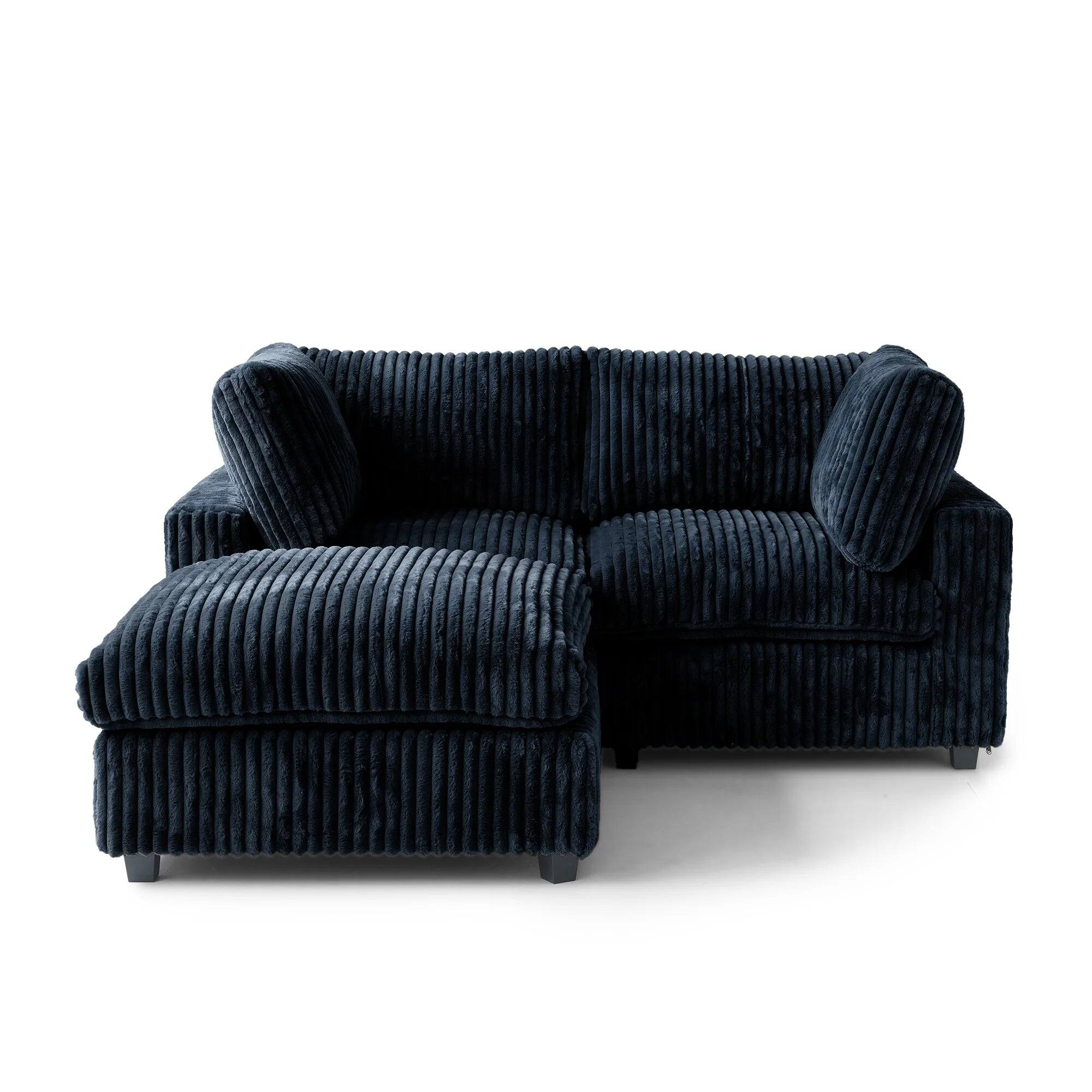 Alt View 3. Yardgrace - Deluxe Cloud 2-Seater Black Washable Chaise Sectional, Plush Fabric, Modular Design - Black.