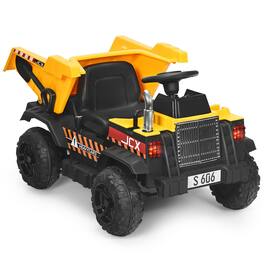 HONGGE - Electric Ride On Construction Truck with Remote Control and Dump Bed - Yellow