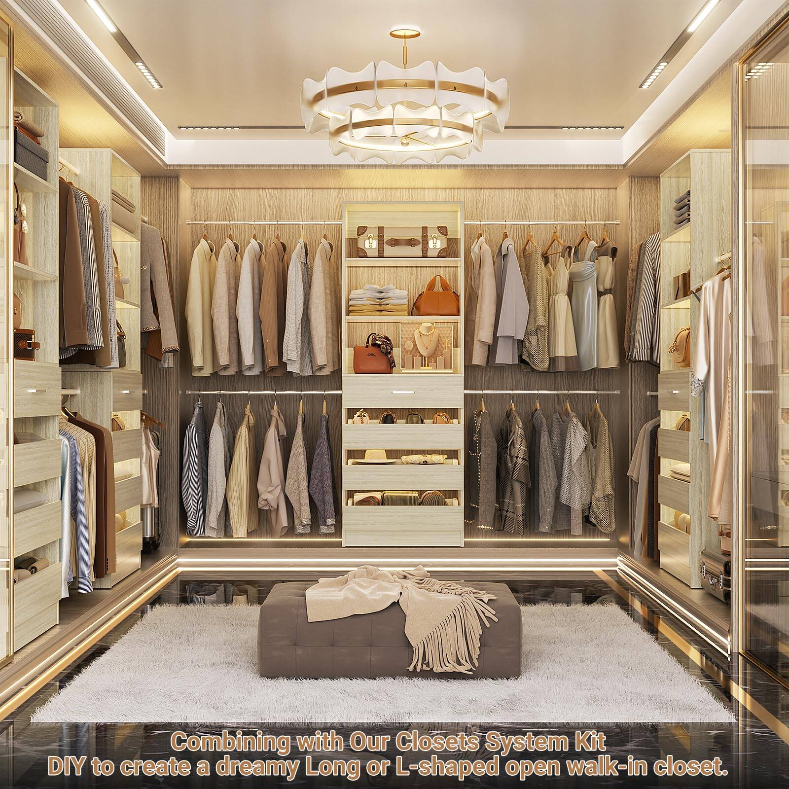 Combining with Our Closets System Kit DIY to create a dreamy Long or L-shaped open walk-in closet.