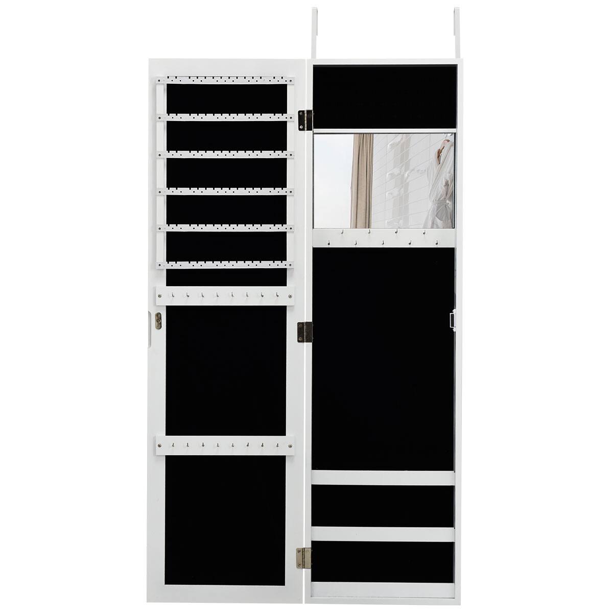 Alt View 18. Costway - Wall Door Mounted Mirrored Jewelry Cabinet Storage Organizer White - White.