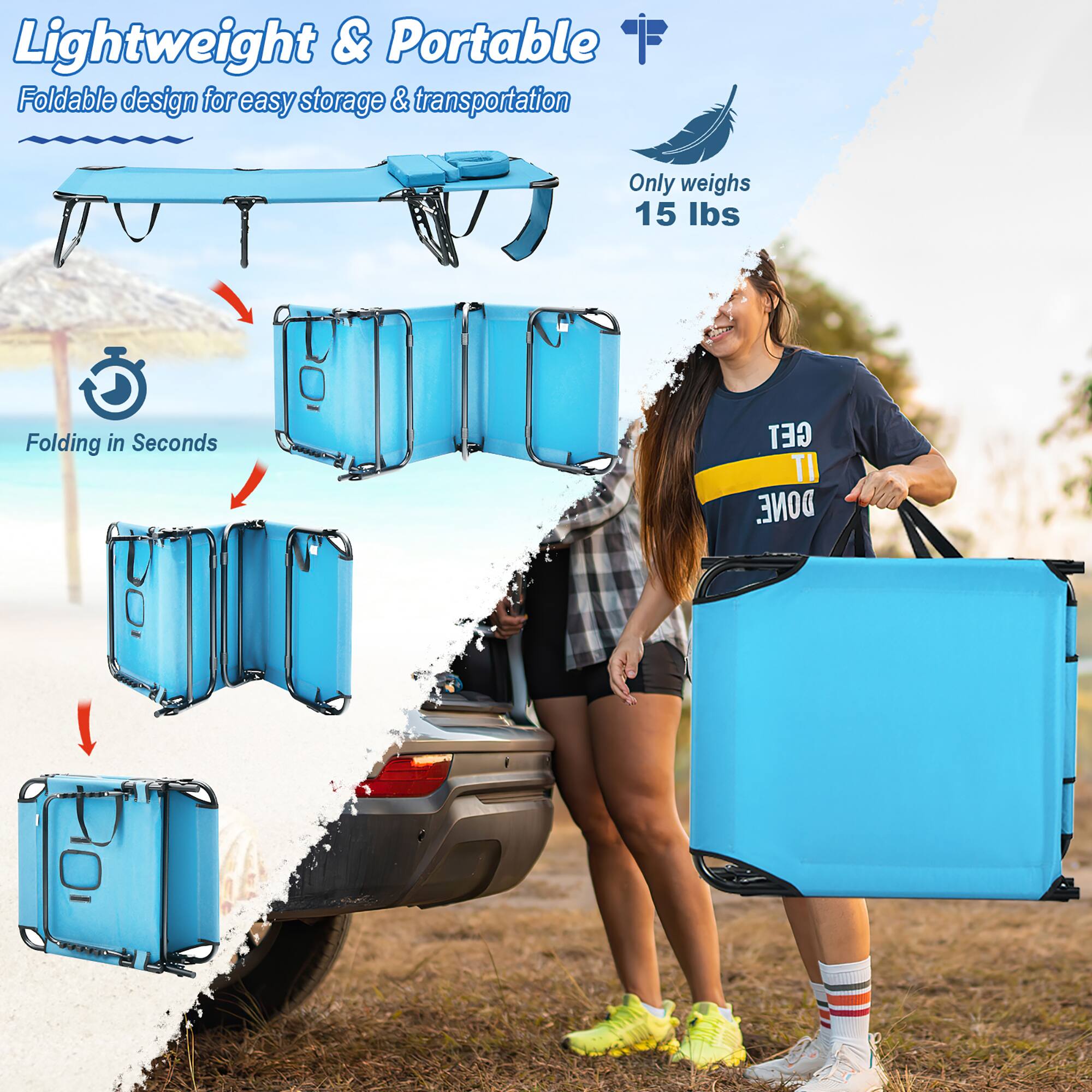 Lightweight & Portable, Foldable design for easy storage & transportation, Only weighs 15 lbs, Folding in Seconds.