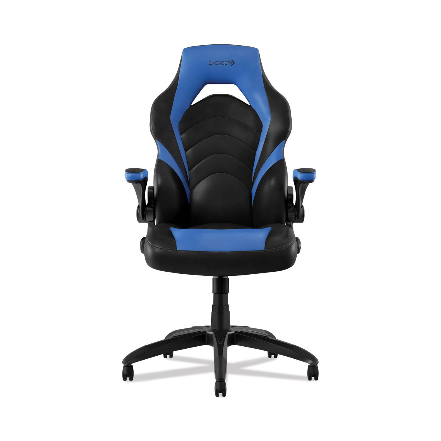 Front. Emerge - Vortex Bonded Leather Gaming Chair, Supports Up to 301 lbs, 17.9" to 21.6" Seat Height, Blue/Black, Black Base - Black.