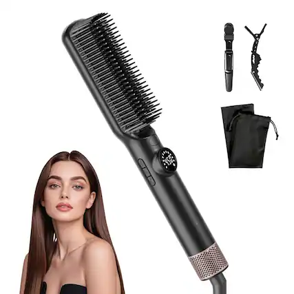 Front. Live At Space - Hair Straightener Brush | 2 In 1 Straightening For Women With Dense Bristles Anti-scald Comb Thick Curly - Default.