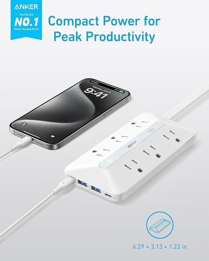 ANKER  
The World's NO.1 Compact Power for Mobile Charging Brand  
Peak Productivity  

9:41  
June  

6.29 x 3.13 x 1.22 in
