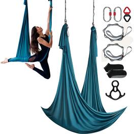 VEVOR - Aerial Silk & Yoga Swing, 11 Yards, Aerial Yoga Hammock Kit with 100gsm Nylon Fabric, Full Rigging Hardware - Green