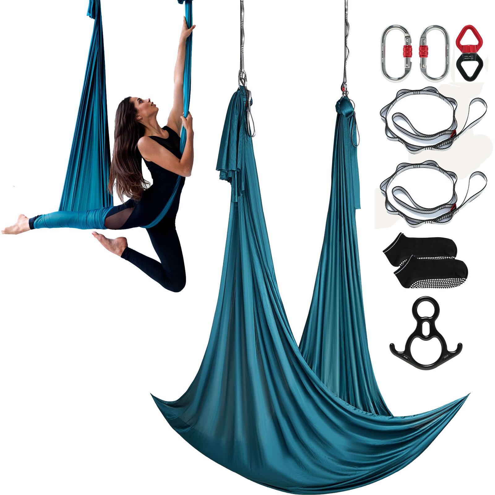 Front. VEVOR - Aerial Silk & Yoga Swing, 11 Yards, Aerial Yoga Hammock Kit with 100gsm Nylon Fabric, Full Rigging Hardware - Green.