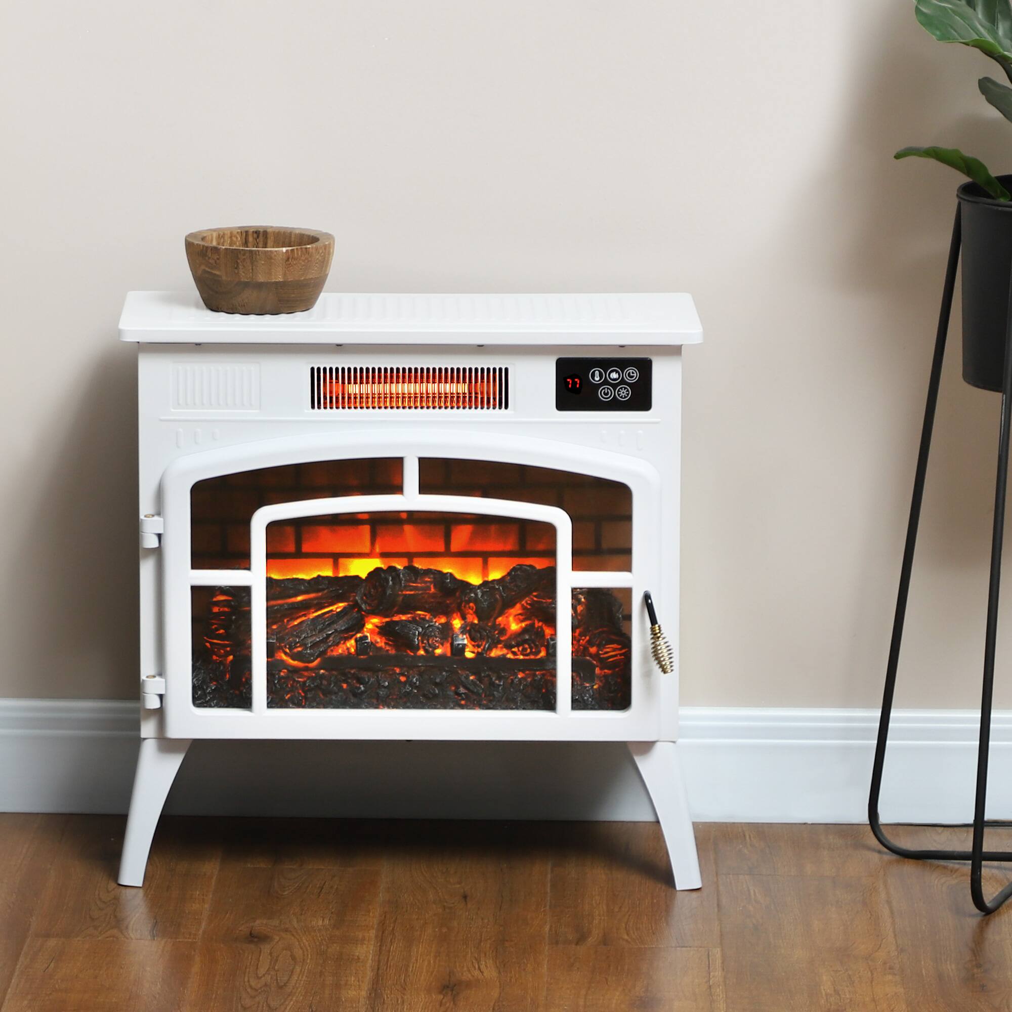 Alt View 1. Homcom - Electric Fireplace Stove, Infrared Fireplace Heater with Realistic Flame & Adjustable Temperature - White.