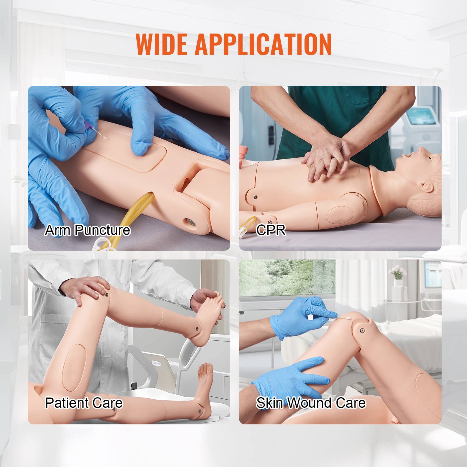 WIDE APPLICATION

- Arm Puncture
- CPR
- Patient Care
- Skin Wound Care