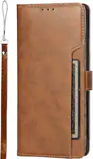 Front. SaharaCase - Genuine Leather Folio Wallet Case for Samsung Galaxy S24+ - Brown.