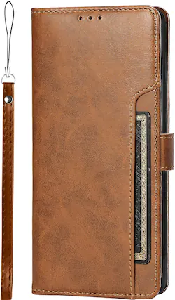 Front. SaharaCase - Genuine Leather Folio Wallet Case for Samsung Galaxy S24+ - Brown.